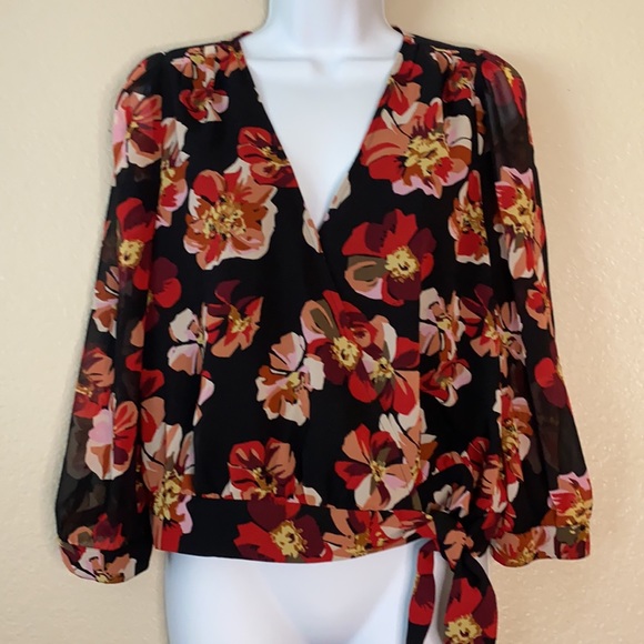 Madewell Floral Long Sleeve Wrap Top Blouse - Picture 3 of 7